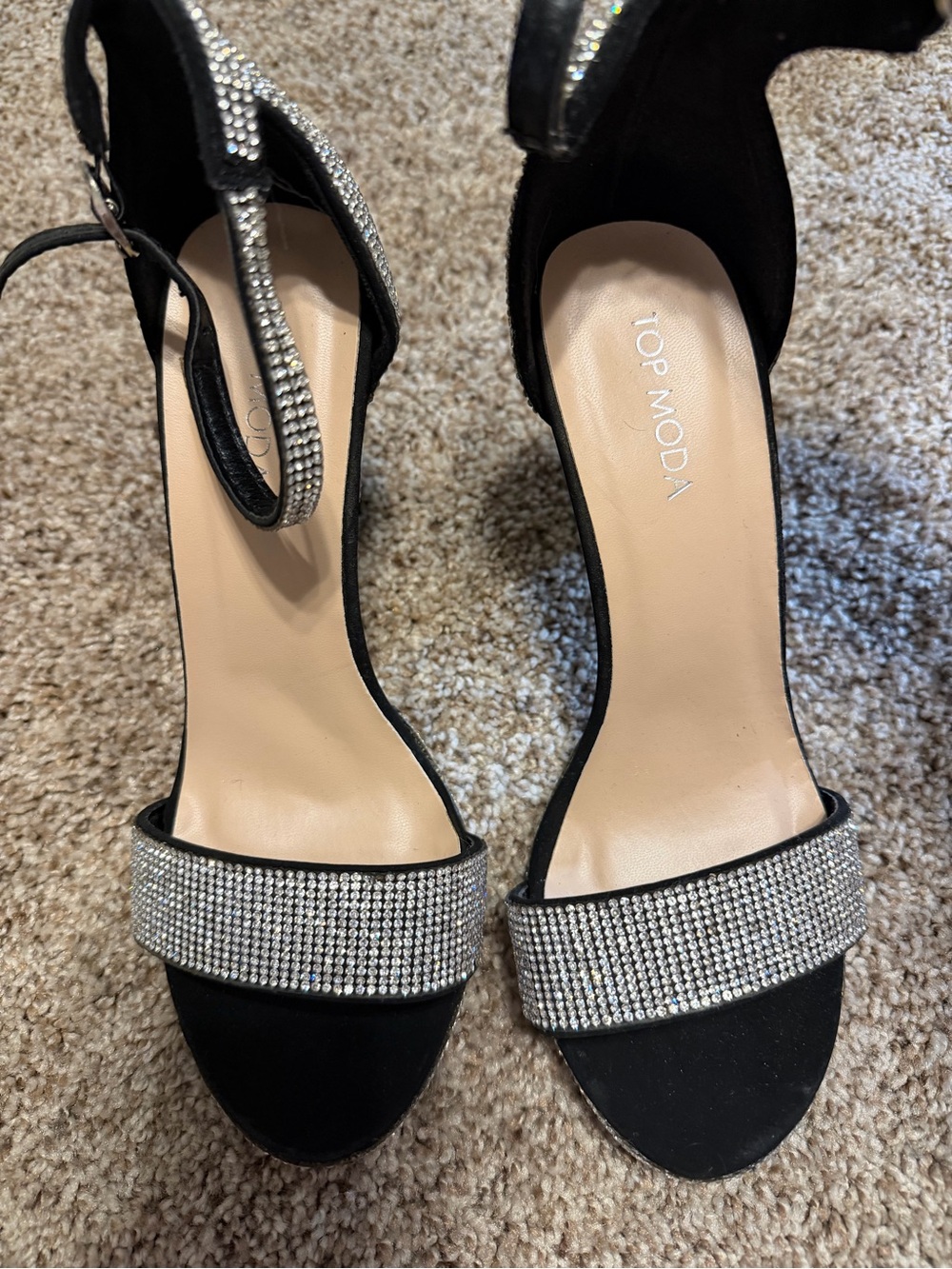 TOP Moda Black Rhinestone Platform Ankle-Strap Heels - Picture 2 of 6